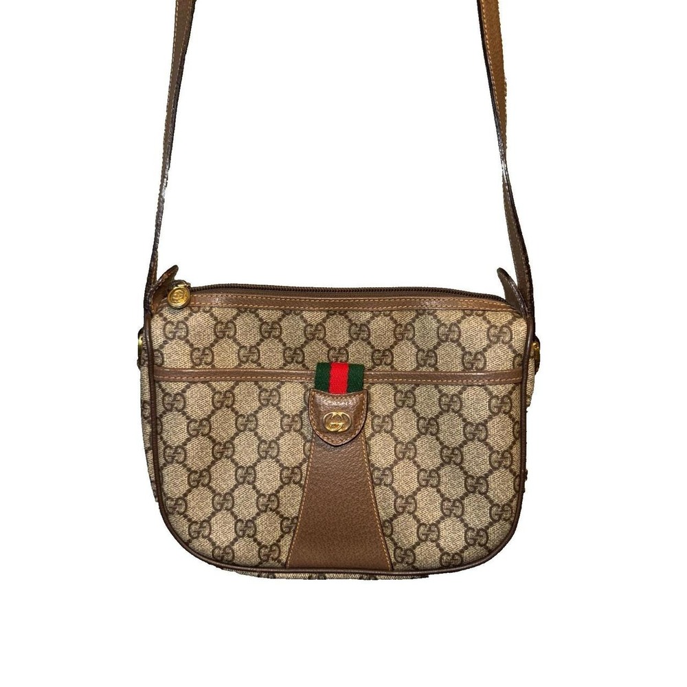 VTG Gucci Sherry Line Brown Leather Shoulder Bag Ophidia GG Supreme